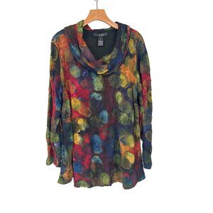 Ali Miles Multicolor Cowl Neck Long Sleeve Tunic Top size XL womens